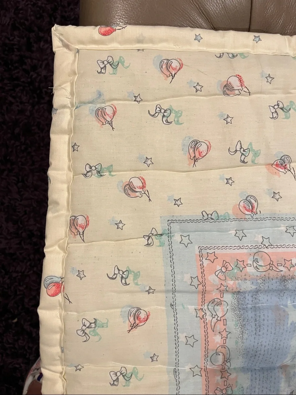 once upon a Time Teddy Bear Story Quilted Baby Blanket - Cream, Blue, Red